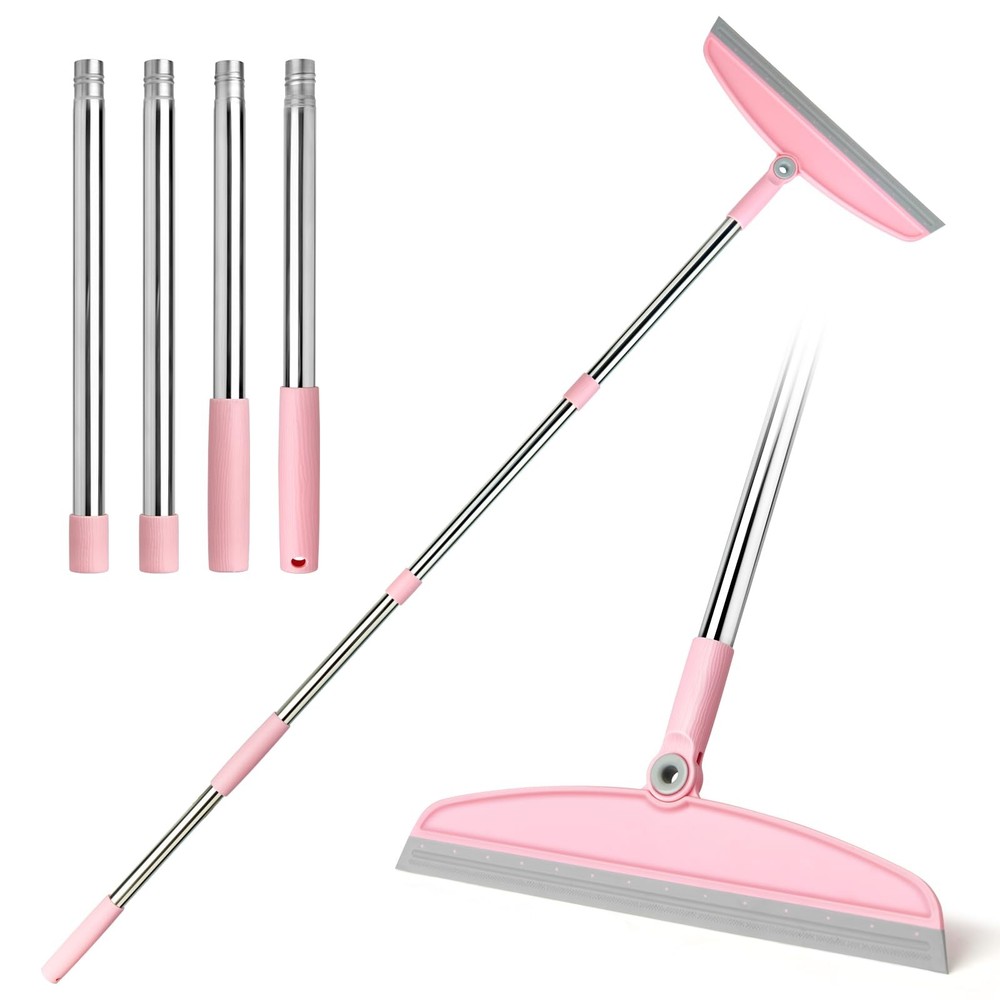 OOOFLOWER Multifunction Silicone Broom, 54 Inch Adjustable 54 inches, Pink