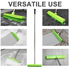 Rubber Broom and Dustpan Set,Pet Hair Removal Rubber Broom with Squeegee and Sta