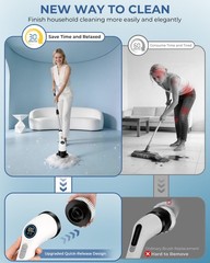 Electric Spin Scrubber, Rechargeable with 11 to 51 inches, Glossy White