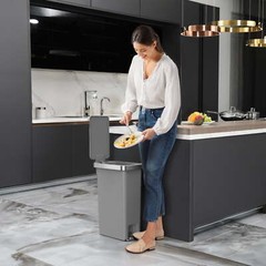 10.5 Gallon Kitchen Step Trash Can, Plastic Slim Kitchen Step Trash Can, Gray