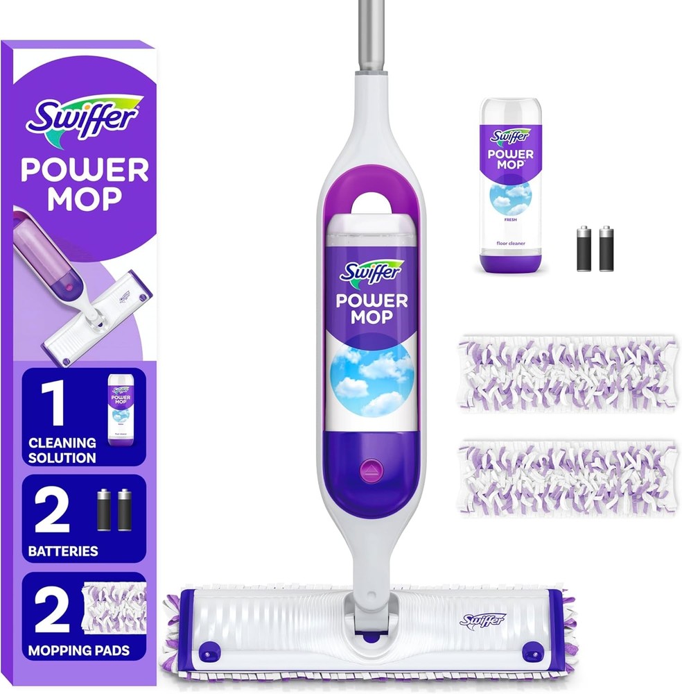 Swiffer PowerMop Multi-Surface Mop Kit for Floor Cleaning, Purple and White