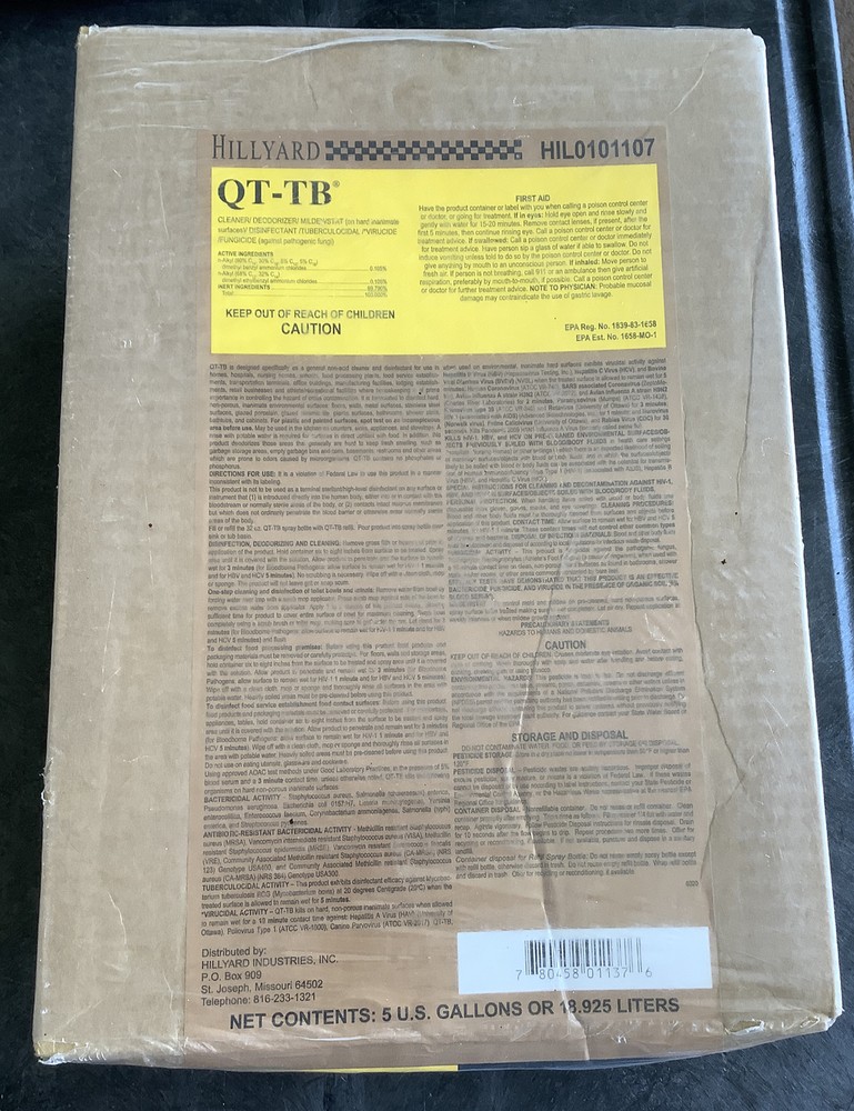 Hillyard QT-TB 5 Gallon Bag-In-A-Box Cleaner Deodorizer Mildewstat Disinfectant