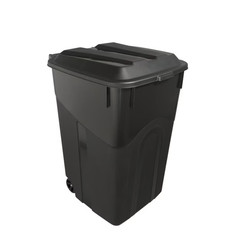 Tough 45 Gallon Wheeled Heavy Duty Plastic Garbage Can, Attached Lid, Black