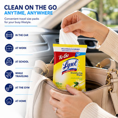 Lysol Disinfecting Wipes To-Go Pack Lemon Scent Travel Size 15 Wipes 3 Pack