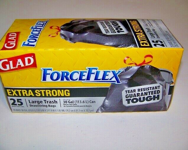Glad ForceFlex Extra Strong Drawstring Bags, 30 gal, 1.05 mil. 25 bags/box
