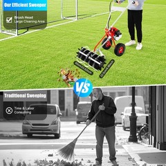 43CC 1.7HP Walk Behind Power Sweeper Broom 2-Stroke Gas Engine Sweeper Lawn Turf