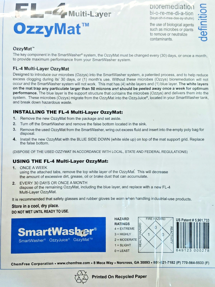 OzzyMat SmartWasher multi layer mats, 1 lot of 5 mats (4 – FL4 & 1 – FL3)