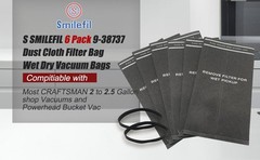 S SMILEFIL 6 Pack 9-38737 Dust Cloth Filter Bag Wet Dry Vacuum 6 Pcs, Gray
