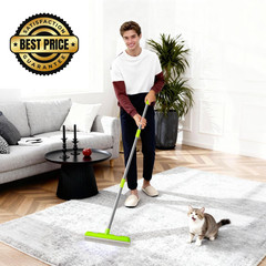 Pet Hair Removal Rubber Broom, Carpet rake with Squeegee for Cleaning Green