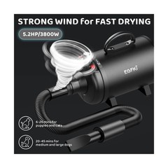 Dog-Hair-Dryer, 5.2HP/ 3800W High Velocity Pet Blow Dryer with Heater for Gro…
