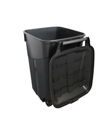 Tough 45 Gallon Wheeled Heavy Duty Plastic Garbage Can, Attached Lid, Black