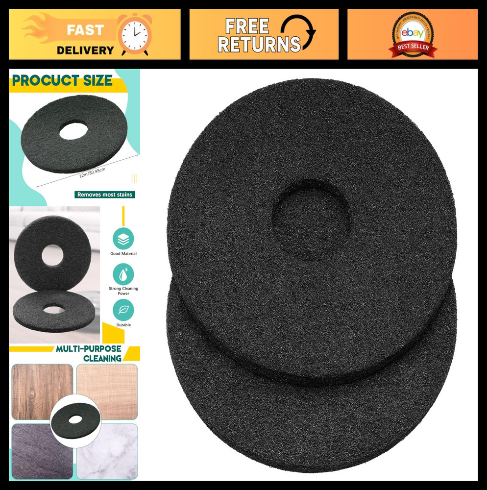 12″ Black Scrubbing Pads for Floor Buffers – Non-Woven Cleaning Pads, 2 Pack