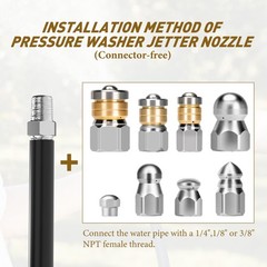 10pcs Sewer Jetter Nozzle Kit Stainless Steel 1/4″ and 3/8″, Silver