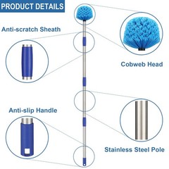 Cobweb Duster w/ 6ft Stainless Steel Pole, Medium-Stiff Bristles, Walls/Ceilings