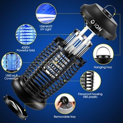 Iqn Bug Zapper Outdoor Plug-In Electric Mosquito Fly Zapper 15W Grid On/Off