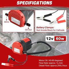 12V 60W Oil Change Pump Extractor, Oil/Diesel Fluid Pump Extractor Scavenge Suct