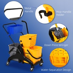 13.7Gallon/52L Mop Bucket Wringer Cart w/ Side Press Wringer, Wheels, Mop Holder