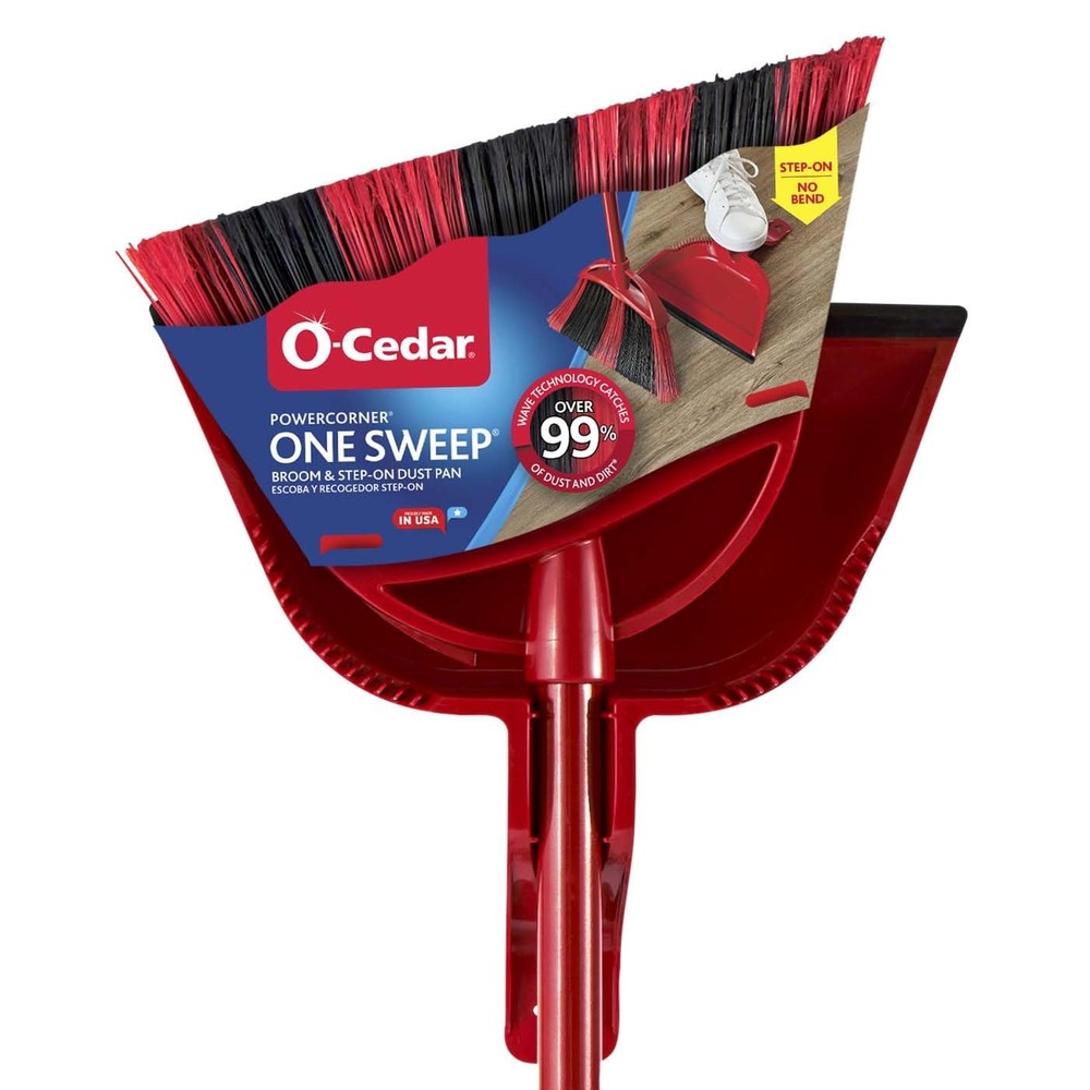 O-Cedar One PowerCorner Sweep Broom, Broom With Step-on Dustpan
