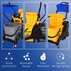 6.9-Gallon Mop Water Bucket Wringer Cart with Easy to Use Side Press Wringer, Sm