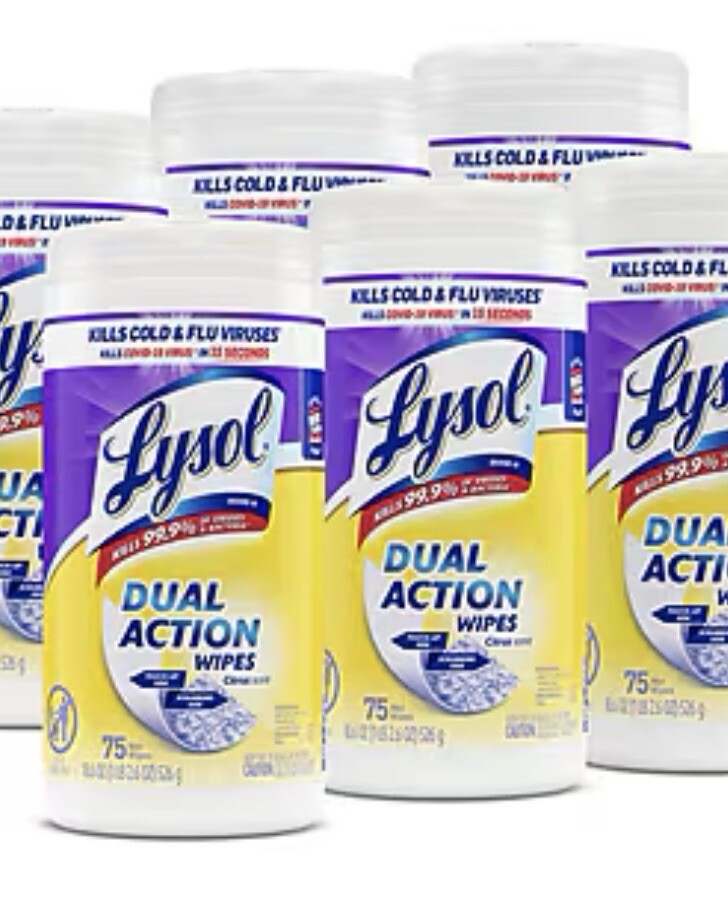 Lysol Dual Action Disinfecting Wipes Citrus/450 Wipes (Pack Of 6)