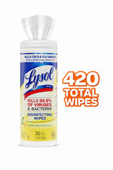 Lysol Disinfecting Wipes 420 Total Wipes Lemon Lime 12 Canisters EPA 777-114