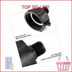 QWORK IBC Tote Tank Drain Adapter, 2″ Coarse Thread x 3/4″ Male NPT Hose, 60mm B