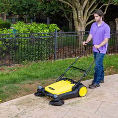 S 6 Twin Outdoor Hand Push Walk-Behind Floor Sweeper – 10 Gal. Capacity