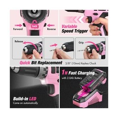 WORKPRO Pink Tool Kit with Drill, Tool Set with 20V Cordless Lithium-ion Dril…