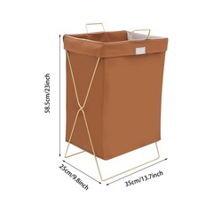 Brown + Gold Laundry Hamper X-Frame Laundry Basket, Dirty Clothes Basket w/Lid