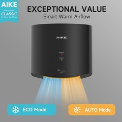 AIKE AK2630 Compact Hand Dryer 1400W – 110V Silver Air Wiper, 2-Pin Plug