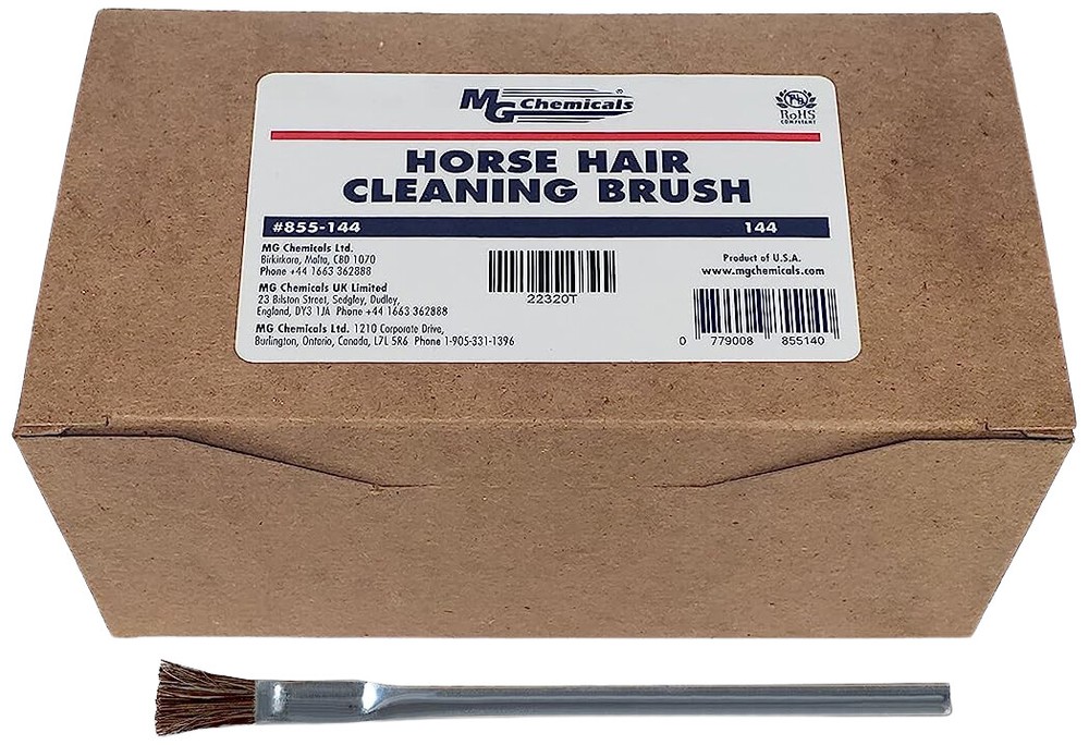 MG Chemicals Box of 144 Horse Hair Cleaning Brushes, 6″ Tin Handle, 3/4″ Trim L
