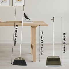 Upgrade Broom with Dustpan Combo Set,48” Long Handle Stiff Green