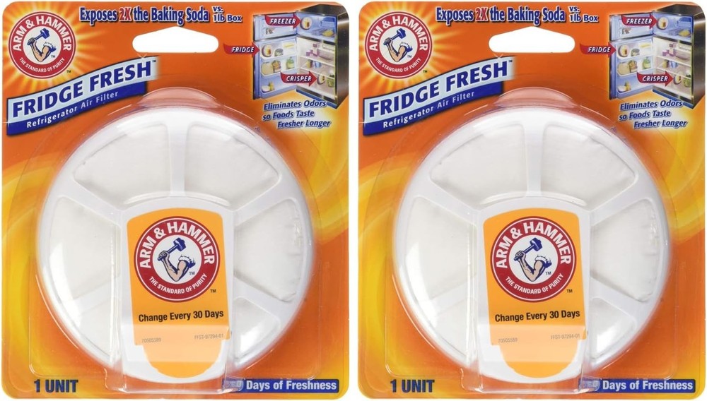 2 Pack Arm & Hammer Fridge Fresh Baking Soda Refrigerator Air Filter, Unscented