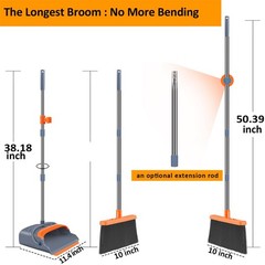 kelamayi Upgrade Broom and Dustpan Set, Self-Cleaning with Gray&orange