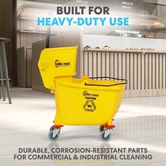 Yellow Mop Bucket Set with Side Press Wringer & Wet Floor Sign – Durable