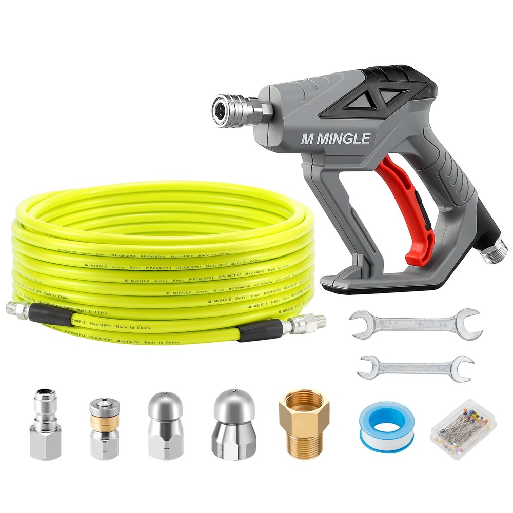M MINGLE Sewer Jetter Kit for Pressure Washer 50 FT, Drain 50 Yellow
