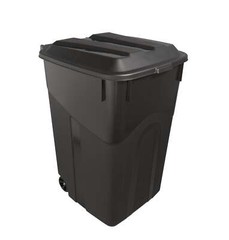 Tough 45 Gallon Wheeled Heavy Duty Plastic Garbage Can, Attached Lid, Black