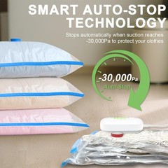 15 Pack Vacuum Seal Bags for Clothing Travel with -60000Pa USB Pump, 15 Combo