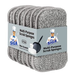 MR.SIGA Dual-Sided Scrub Sponges, Long lasting, Reusable 6.5*3.8*1.0 in, Gray
