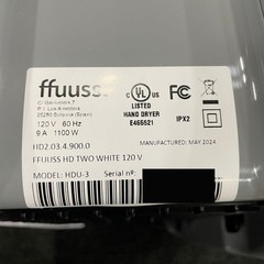 FFUUSS HDU-3 Hand Dryer 120V 60Hz 9A 1100W, White*