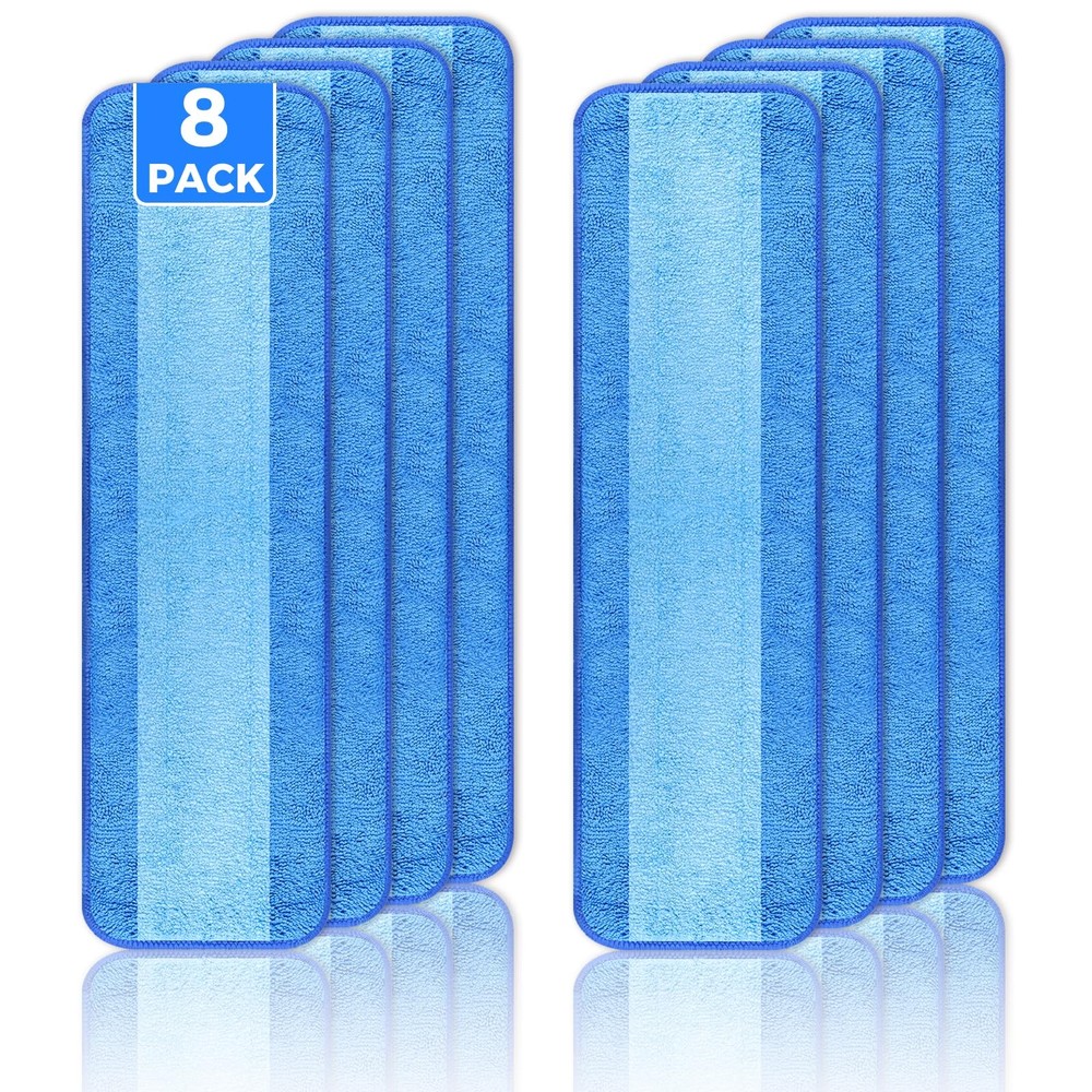 wlich 8-Pack Microfiber Cleaning Pads, 18-Inch Mop Pads 8PCS, Blue