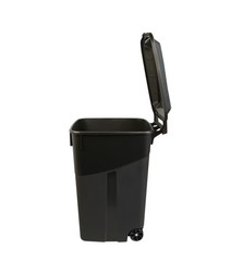 Tough 45 Gallon Wheeled Heavy Duty Plastic Garbage Can, Attached Lid, Black