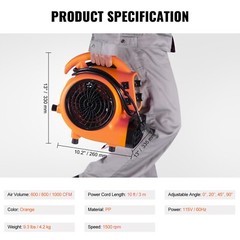 Floor Blower Fan Air Mover 1000 CFM 3-Speed 1/4 HP Floor Carpet Dryer