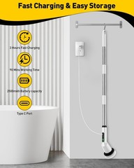 Shower Scrubber with Long Handle, Shower Cleaner Brush with 8 Floor Machine P…