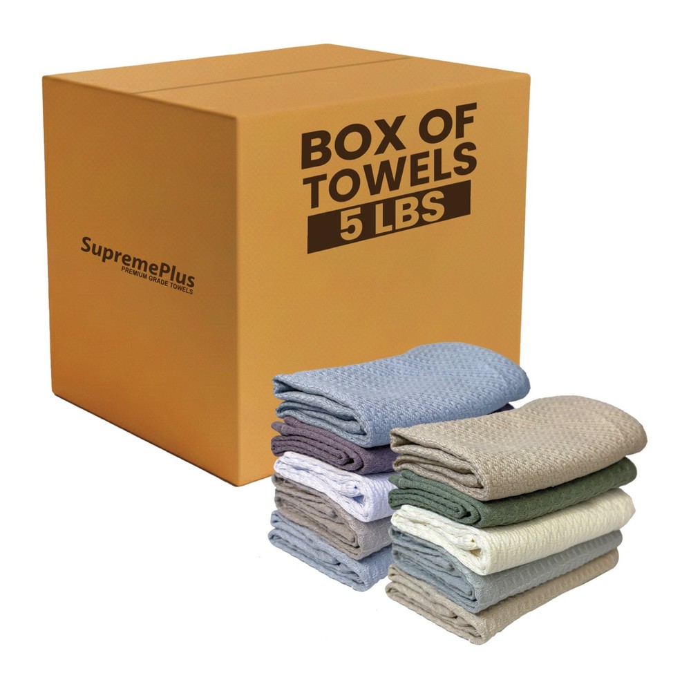 Waffle Weave Kitchen Towels – 5 LB Box 100% Cotton Absorbent Dish Rags Multi