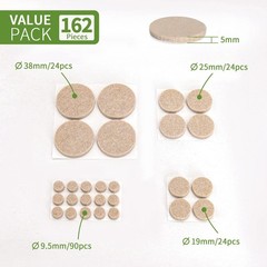 COVERCORNER Felt Furniture Pads for 162PCS Value Pack Round Beige, Beige