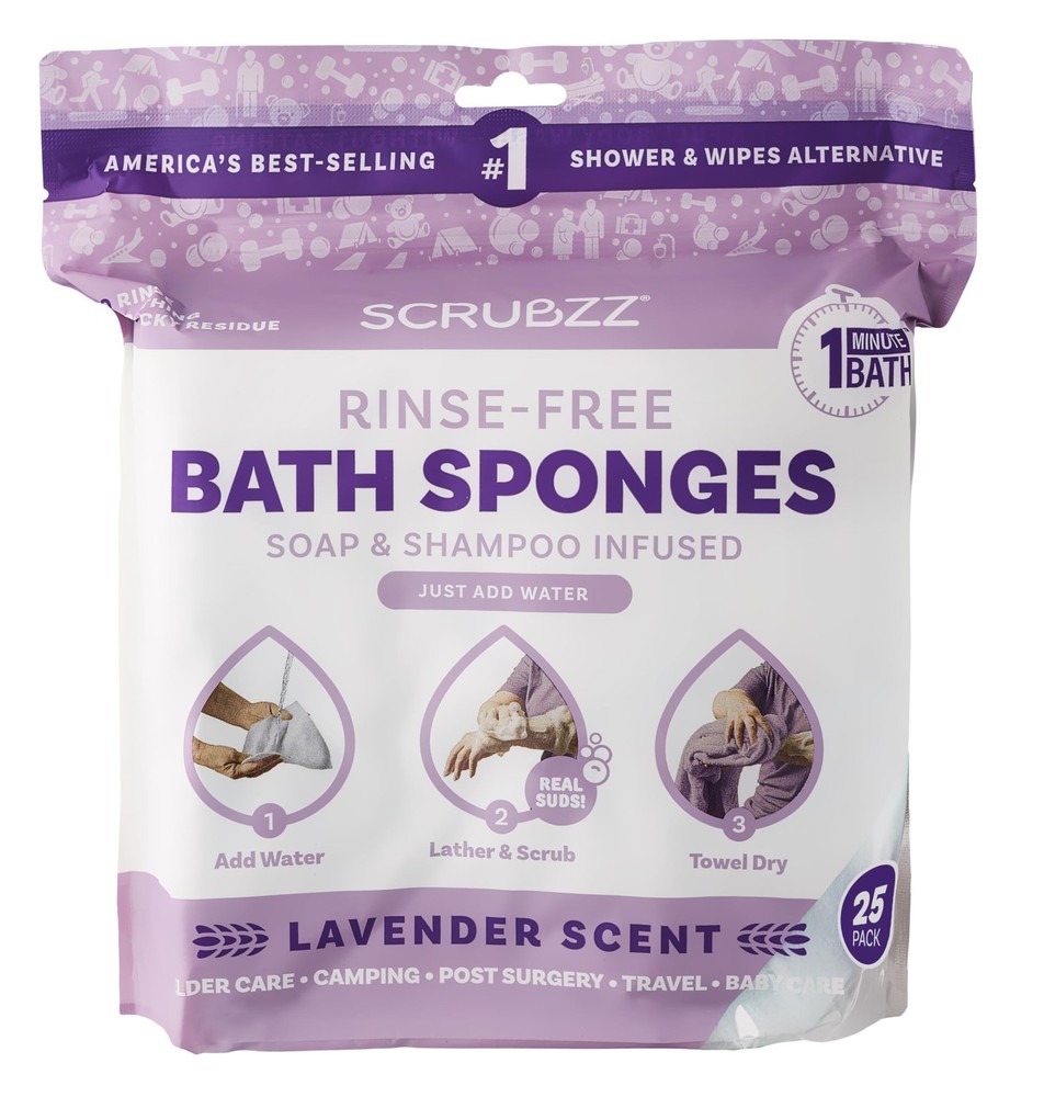Scrubzz Disposable No Rinse Bathing Wipes – 25 25 Count (Pack of 1), Lavender