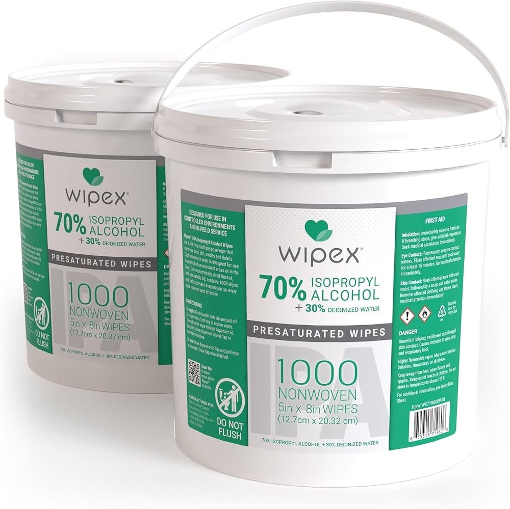 Wipex 70% Isopropyl Alcohol Unscented Cleaning Wipes 1000 Pack 5in x 8in