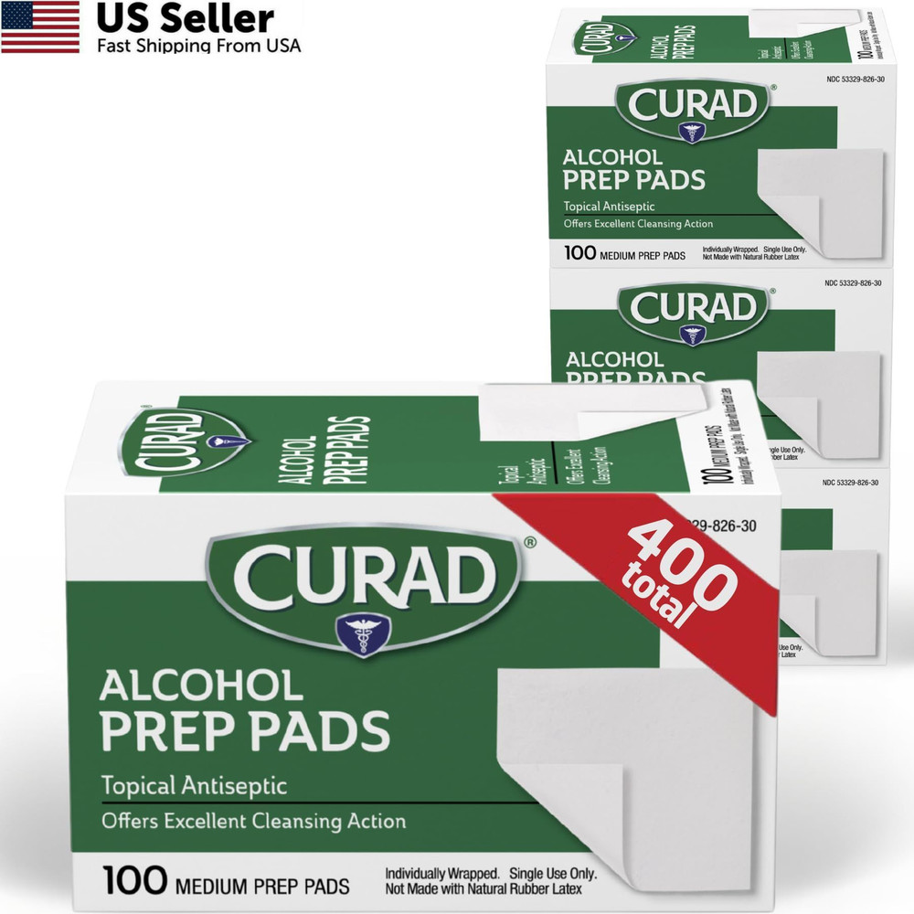 Curad Alcohol Prep Pads Medium Isopropyl Wipes Individually Wrapped 400 Count