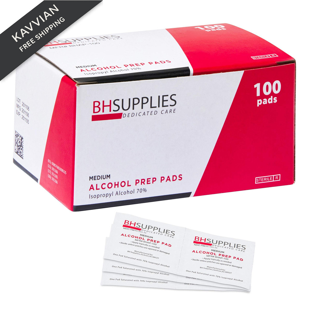 BH Supplies Alcohol Prep Pads | Medical Grade, Sterile, 100 Count (Pack of 1)